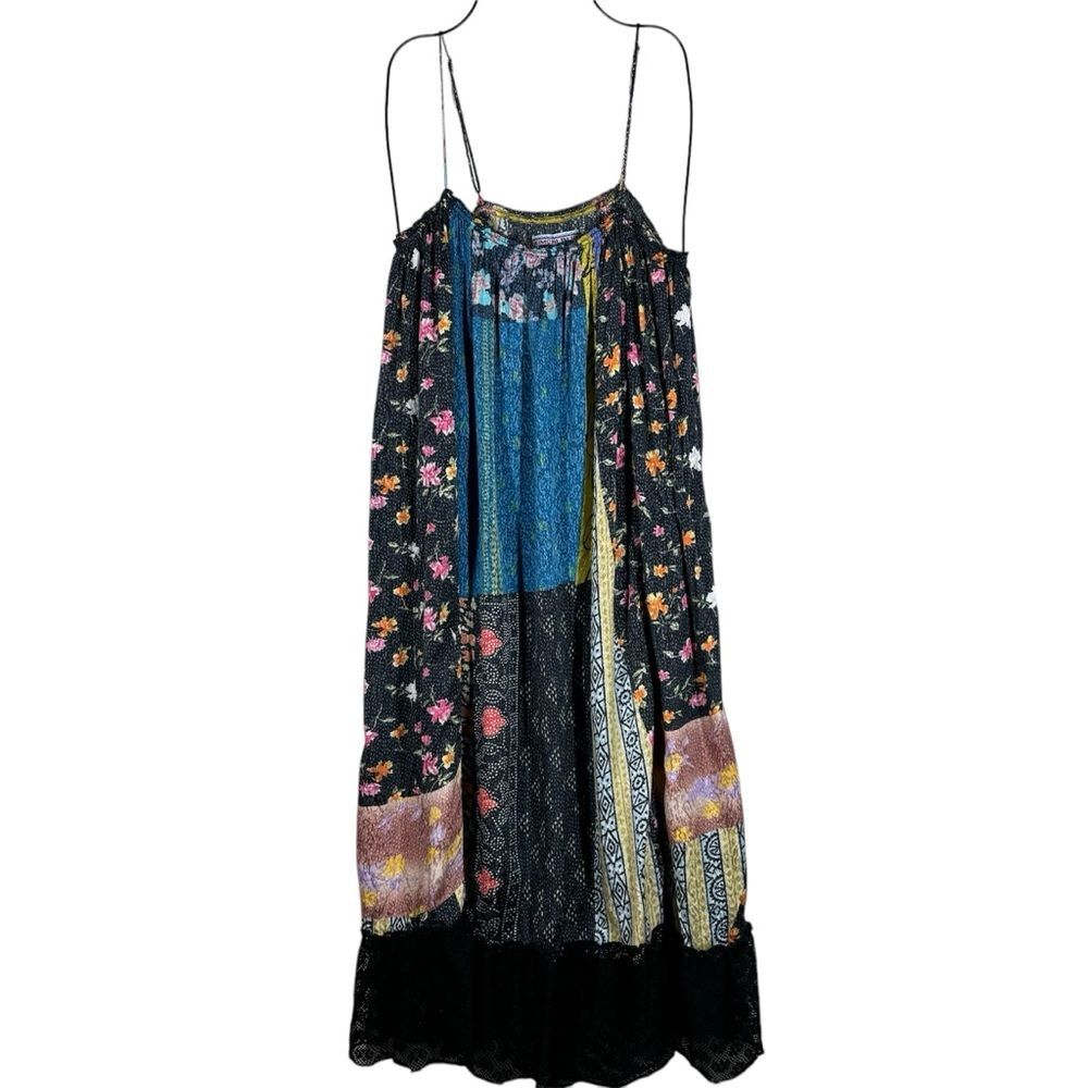 UO Kimchi Blue Mae Patchwork Dress Multicolor Lace Trim Spaghetti Strap Small